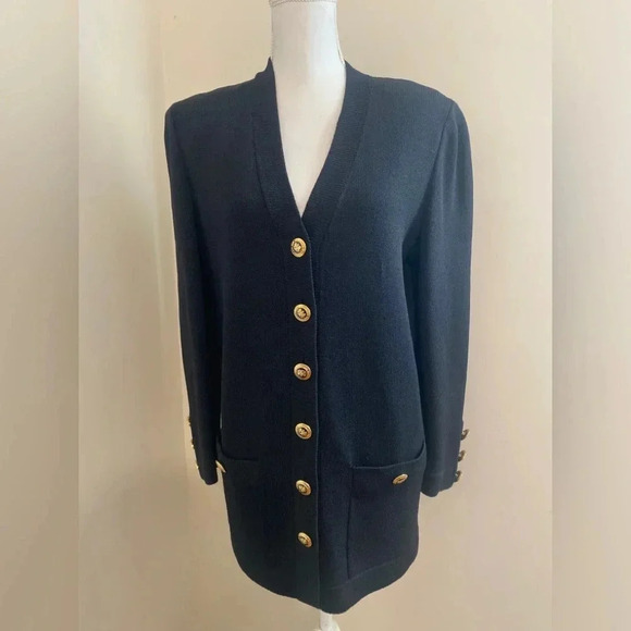 St. John Basics Santana Knit Cardigan / Jacket Gold Rivets Buttons Size P - Picture 11 of 11